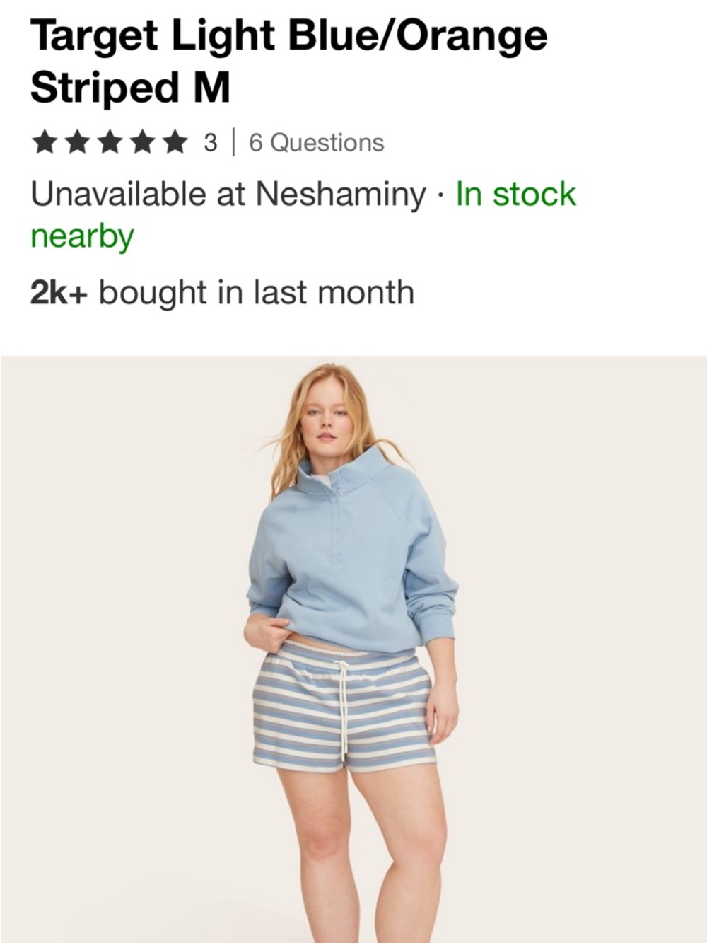 Parke x Target Women's Light Blue and Orange Striped Drawstring Shorts